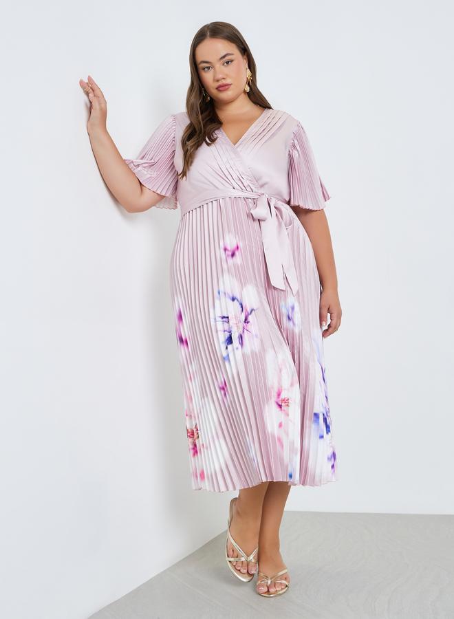 Styli Plus Size Floral Pleated Wrap Midi Dress - Image 2